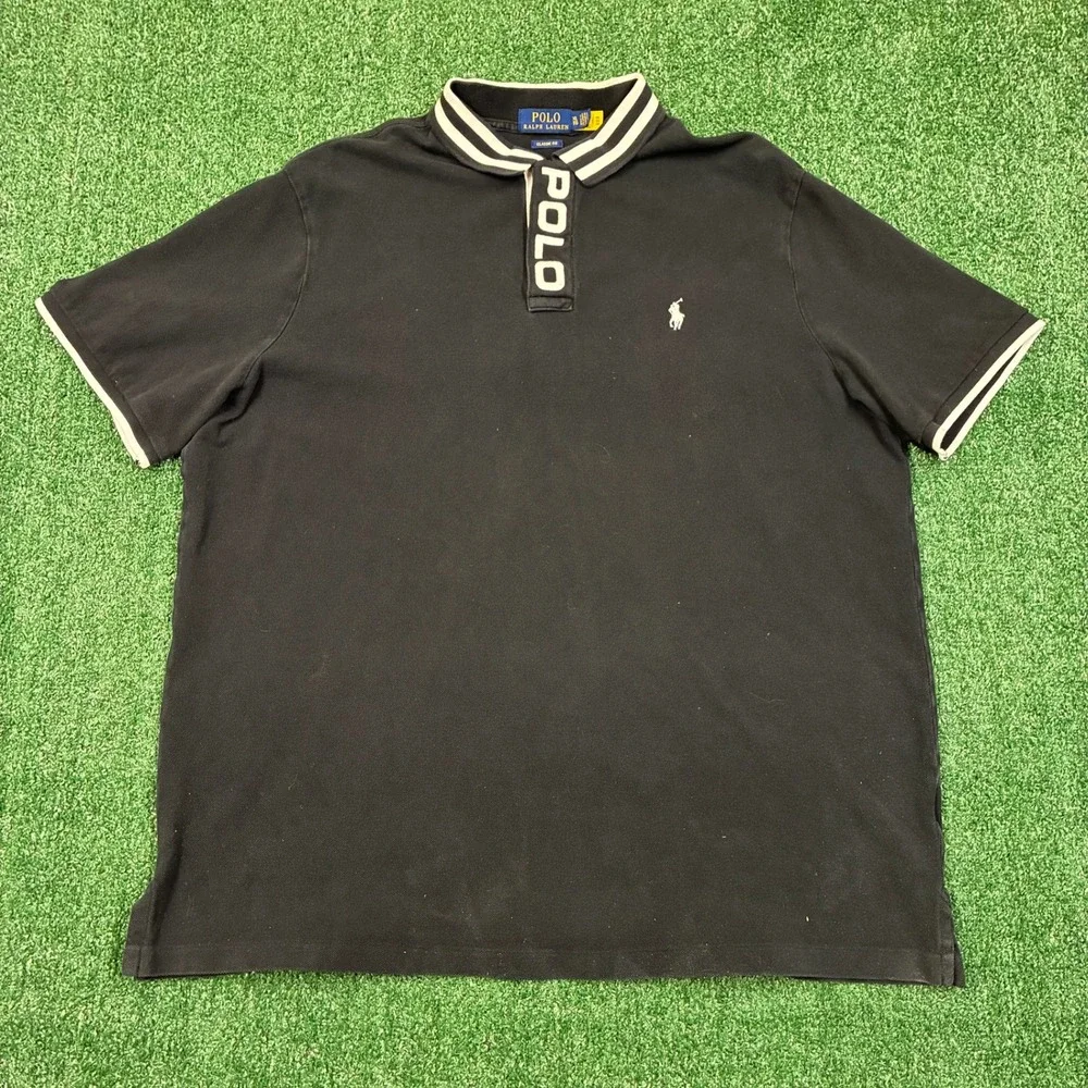 Y2K Polo Ralph Lauren Polo Shirt‎ Spellout Placket Black XL